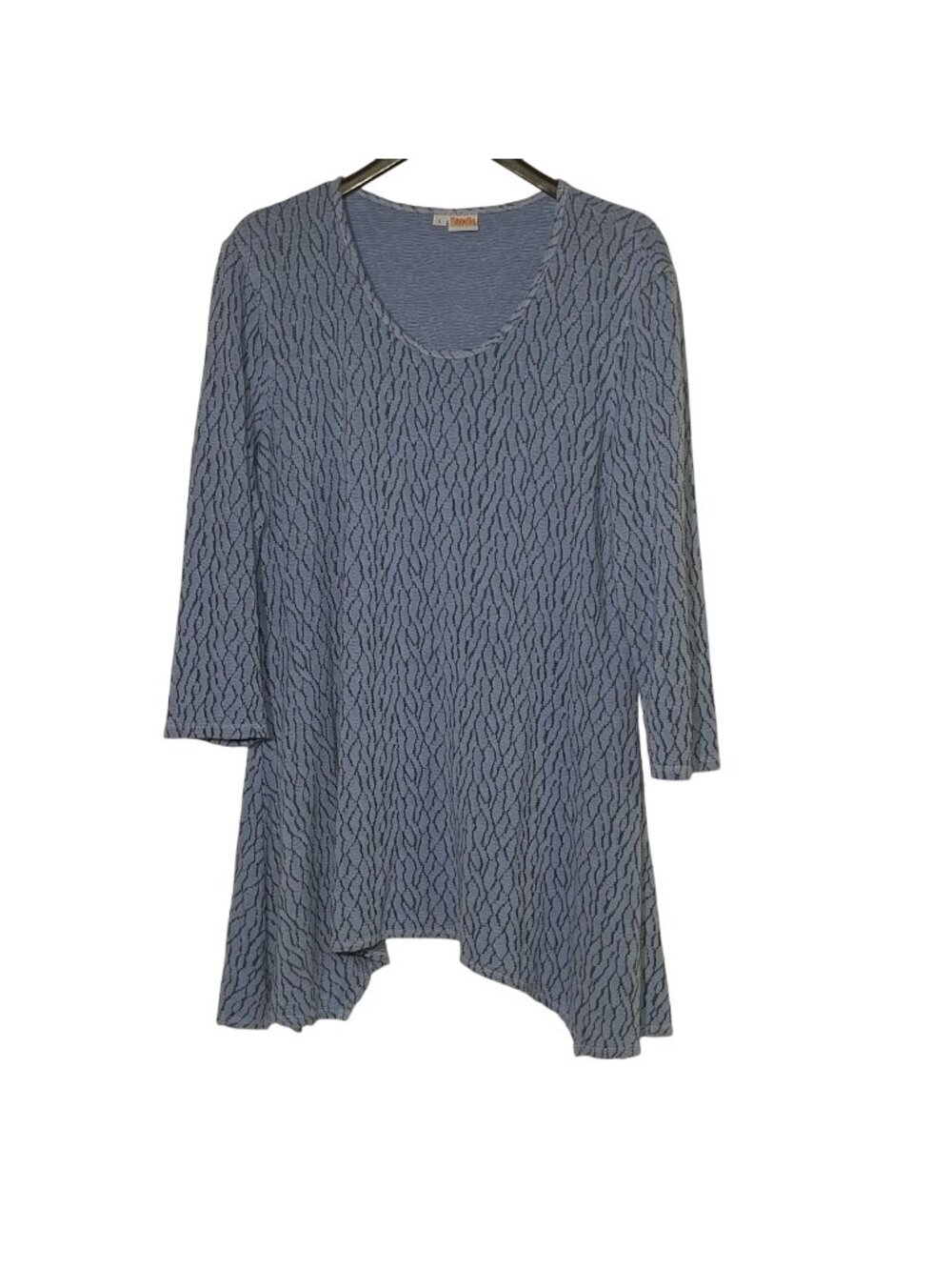 Tianello Abstract Crinkle Stretch Top Sz LG Sharkbite Hem Artsy